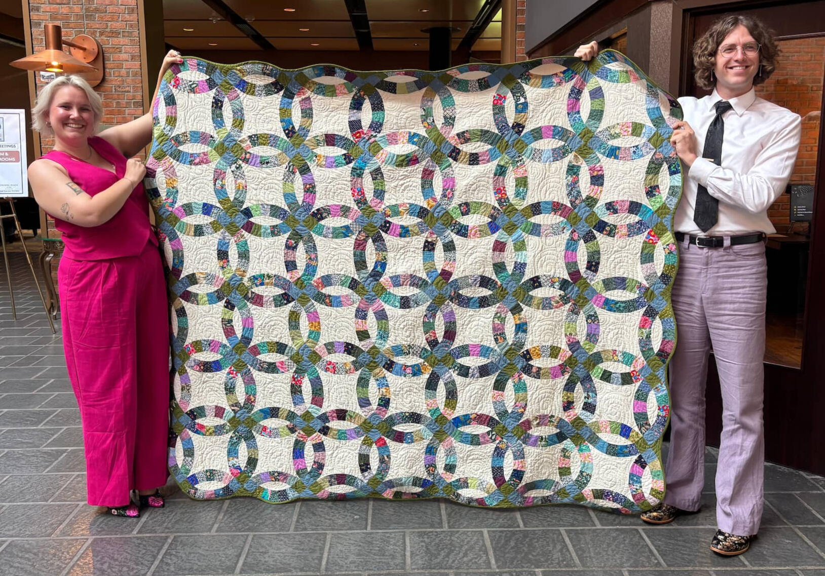Double Wedding Ring Quilt made in collaboration with Ethan Huelskamp, quilted cotton, 96"x90, 2025
